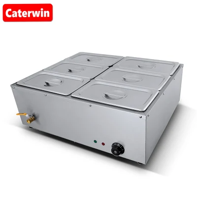 Equipo de cocina comercial Caterwin calentador de alimentos 1500W eléctrico profesional de acero inoxidable 6 sartenes Buffet Bain Marie